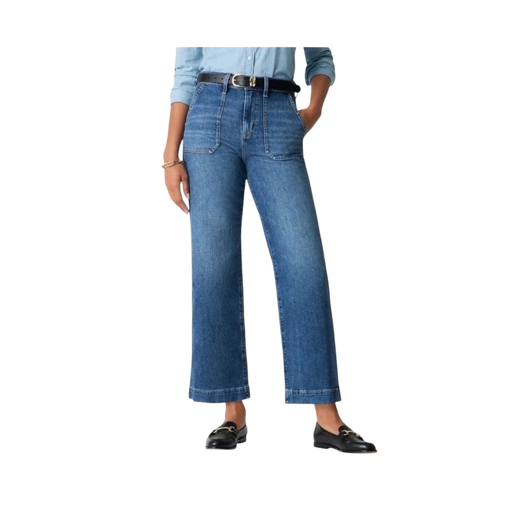 J. Crew Wide-leg Cropped Utility Jean Blue Medium Wash Denim 28 Petite‎